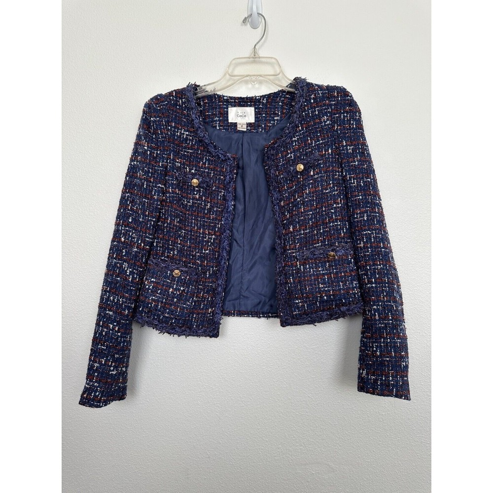 The CoCo Chanel Tweed Blazer Jacket Blue Size 2 Vintage Gold Buttons